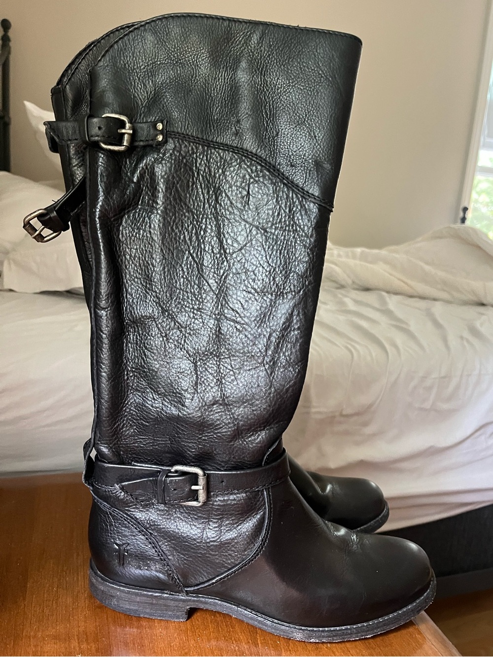 Frye Black Leather Tall Moto Boot